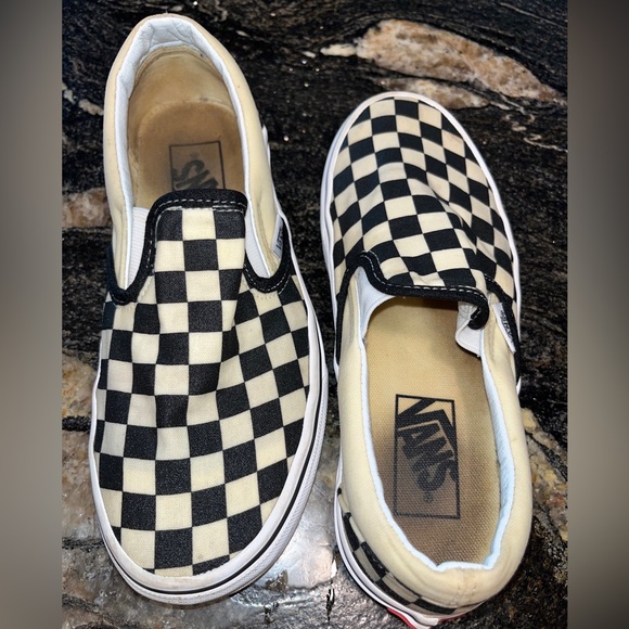 Vans Men 4, Women 5.5  Checkered SHOES Black white Slip-On sneakers retro canvas - Picture 5 of 12